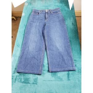Loft Jeans Size 6 Womens Blue Stretch Mid Rise Ladies Denim Baggy Wide Leg